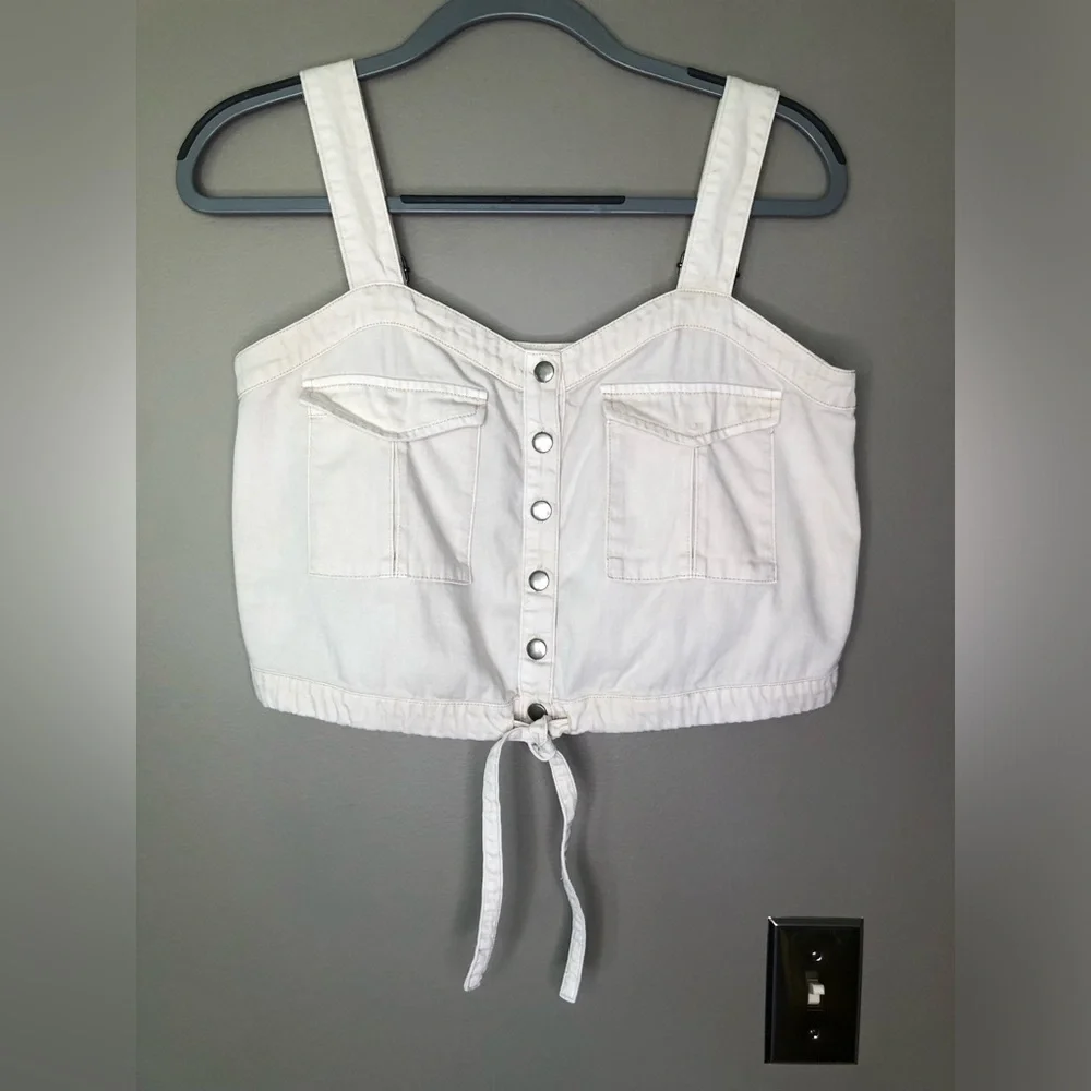 FREE PEOPLE We The Free Palm Desert Cream Denim Crop Top Tank Size XS